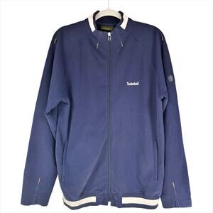 TIMBERLAND Vtg Y2K 2004 Timberland Zip-Up Varsity Jacket Navy Blue White Size M
